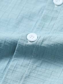 Manfinity Homme 男士休闲纯色短袖衬衫，夏季男士休闲短袖衬衫淡蓝色男士衬衫男士衬衫夏季浅蓝色衬衫男士亚麻衬衫，老钱风格 - 青碧色 - 查看 6