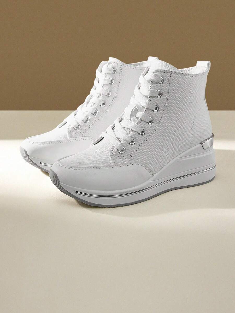 CUCCOO EASI 女士黑色厚底坡跟运动鞋 - 白色 - 查看 1