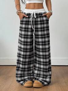 Coolane 女士休闲宽松格纹阔腿裤 - 彩色 - 查看 4