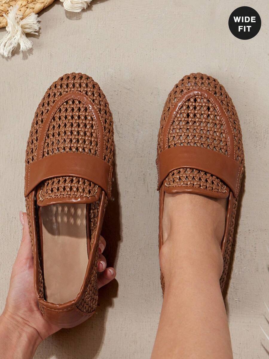 SHUZIA Wide-Fit Ladies Crochet Raffia Loafer - Brown - View 1