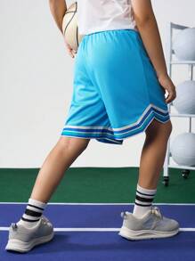 JNSQ Tween Boy Back To School Outdoor Sports Loose Shorts, Children Elastic Waist Side Splice Webbing Outdoor Sports Loose Shorts - Blue - View 3