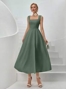 CLARA VERO 女士纯色梭织春夏季度假装长款衬衫裙系带低 V 腰侧开衩蓬蓬裙 - 薄荷綠 - 查看 4