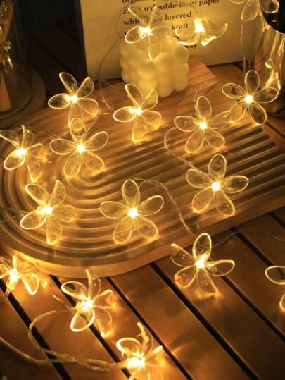 LED Cherry Blossom String Lights, 1pc - Battery-Operated, Warm Yellow For Home Decor,Purple White Pink Weddings, Christmas, Parties - Plastic, Transparent Wire,1.5M (Batteries Not Included)