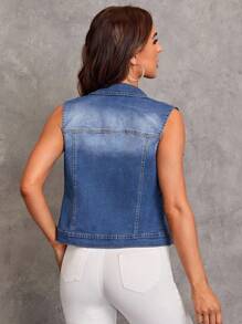EMERY ROSE Women's Summer Single-Breasted Casual Versatile Denim Vest/Jacket Denim Tops For Women, Fall Women Clothes - Medium Wash - View 2