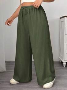 SHEIN EZwear Vestido largo de lino informal y holgado con cordón para tallas grandes