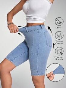 Flexra Women's Stretchy Casual Versatile Knit Denim Shorts - Light Wash - View 9