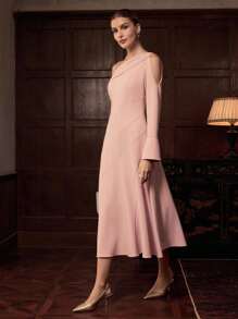 ZEYLAH Vestido de manga larga con cuello asimétrico elegante, para otoño/invierno