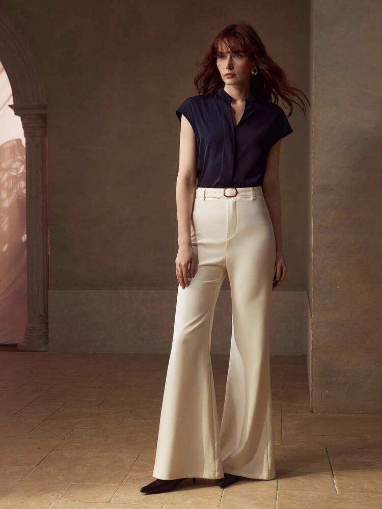 NOTCHED V NECK BATWING SLEEVE BLOUSE
