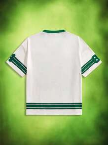 TEENAGE MUTANT NINJA TURTLES | SHEIN 男式加大码V领条纹卡通图案短袖T恤 - 杏色 - 查看 2