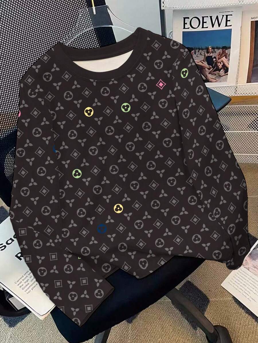 INAWLY 女士圆领全印花T恤 - 圆领休闲长袖上衣 - 轻薄T恤，适合所有季节