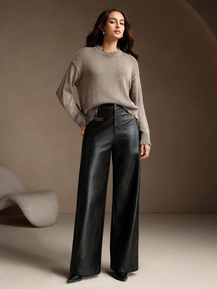 Casual Chic Versatile Distressed Wash Pullover Sweater For Women, Suitable For Fall, Autumn, Winter, Elegant, Casual