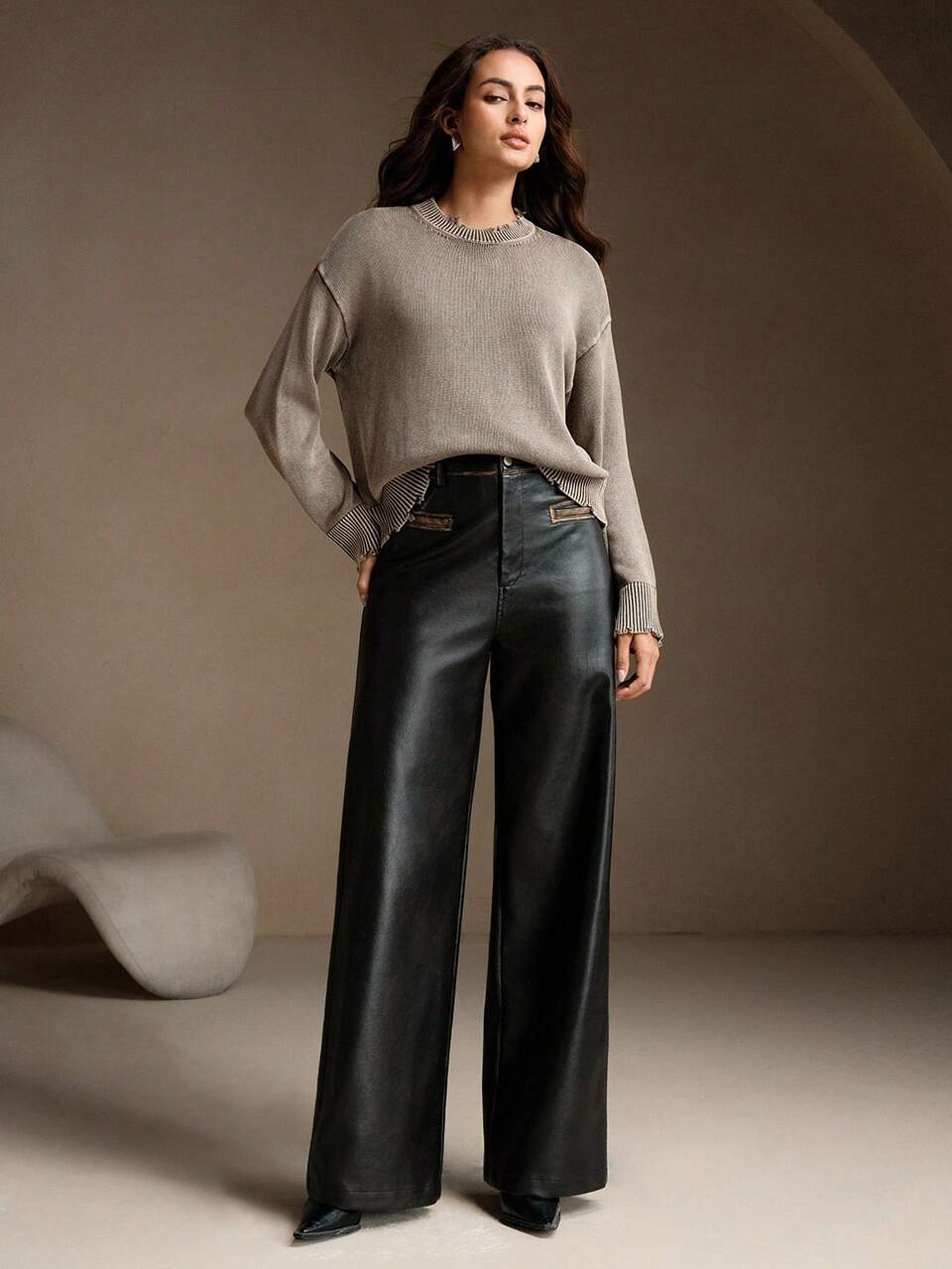 Casual Chic Versatile Distressed Wash Pullover Sweater For Women, Suitable For Fall, Autumn, Winter, Elegant, Casual