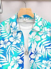 SHEIN Camicia polo a maniche corte da ragazzo pre-adolescente con motivo stampato, casual