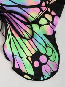 EgrlEra 女式甜心领蝴蝶结点缀喇叭袖荷叶边下摆 T 恤（随机颜色抽绳）Y2K 服装图案 T 恤女式上衣