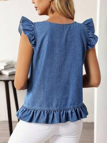 EMERY ROSE Women's Casual Ruffle Denim Blouse - Blue - View 2