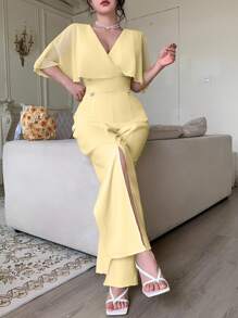 Modelyn Fashionable Minimalist Light Yellow Women's Jumpsuit - Yellow - View 2