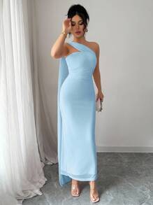 Elenzga 女士优雅露肩露背连衣裙，派对装，修身腰部，春夏季 - 藍色 - 查看 4