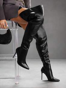 CUCCOO SZL 女士时尚黑色尖头亮面一脚蹬踝靴，经典百搭，适合通勤、约会、派对、节日、度假 - 黑色 - 查看 8