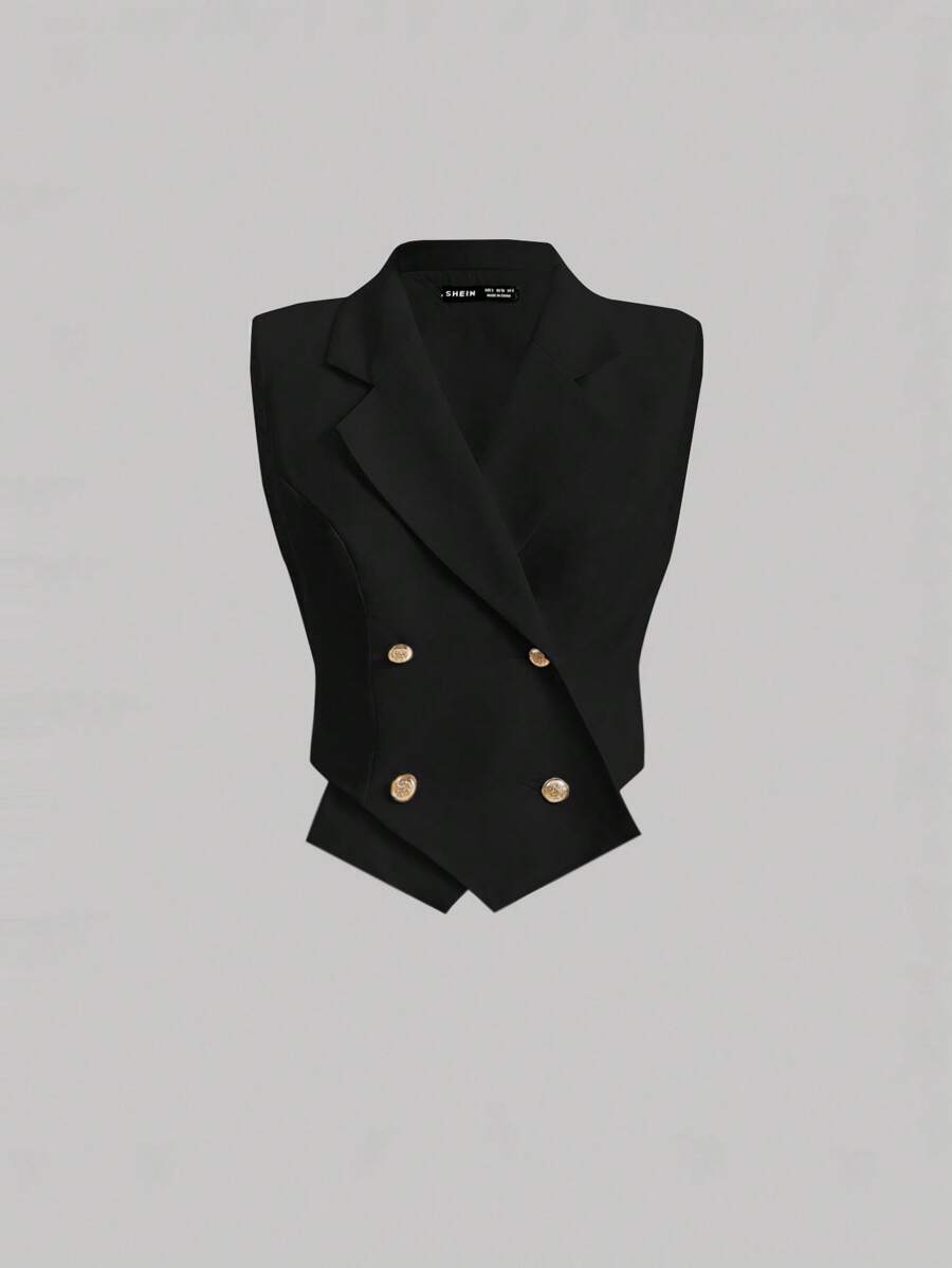 SHEIN MOD Concert Date Night Tops Women's Lapel Double Breasted Vest Suit Jacket In Fall/Winter