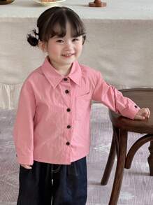 Dazy Kids Baby Girl Solid Color Long Sleeve Single-Breasted Casual Pocket Top,Toddler Fall Clothes - Pink - View 6