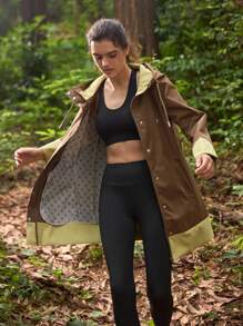 In My Nature 女士户外雨衣长袖单排扣抽绳连帽夹克女式防雨外套防水夹克女式保暖加厚外套 - 棕色 - 查看 5