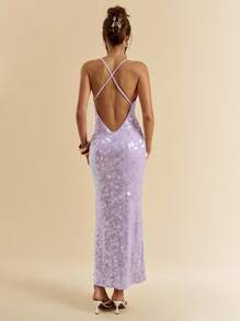 SHEIN BAE Summer Sexy Gorgeous Mint Green Sequins Boho Beach Vacationconcert Outfit Women Halter Neck Summer Dress,Summer Outfits For Women,Club Outfits Women Sexy,Sparkle Vacation Dress, Party Dress,Fall Wedding Guest Dress