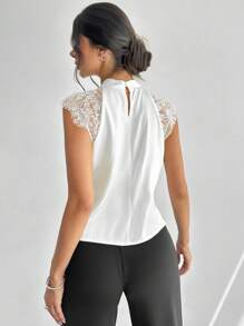 Firerie Damen elegante, delikate, romantische, neue Mode Musik Festival Alltag/Pendeln/Urlaub locker sitzende Bluse mit Spitzeneinsatz in Weiß