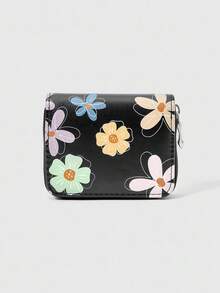 ROMWE Fairycore 1 件彩色线条花朵图案女士拉链小钱包 - 彩色 - 查看 1