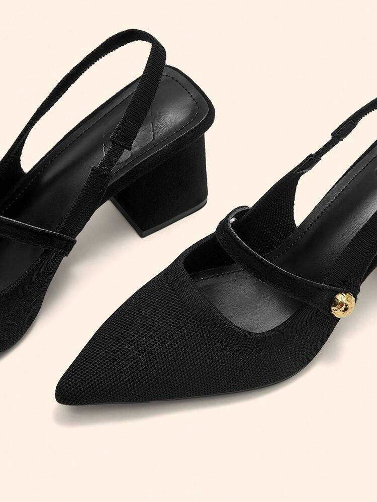 CUCCOO BASICS Women's Fashion Fabric Back Strap Chunky Heel Pointed Toe PU Leather Casual Slingback Pumps, Suitable For Commuting, Date, Party, Vacation For Christmas Spring Shoes