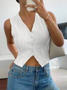 Siren Gaze Women Casual Solid Textured Front Button Cami Top For Summer,Rave Top White - White - View 1