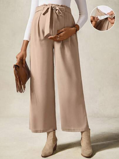 Boho Mama Maternity Solid Color Loose Leg Pants, Casual For Vacation