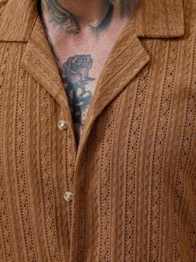 Manfinity RSRT 2 件套男士纯色纽扣镂空衬衫和短裤套装，度假纯色丈夫休闲装，适合度假、海边沙滩、日常休闲、夏装男士棕色短裤套装男士 2 件套服装棕色度假装