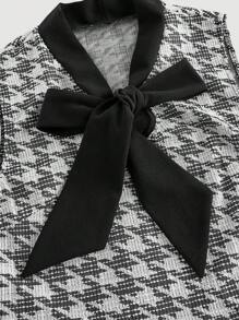 SHEIN MOD Black & White Houndstooth Printed Bow Decor Sleeveless Top And Mini Skirt Elegant 2 Pieces Set - Black and White - View 4