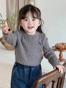 DAZY Baby Girl Unicorn Embroidered Cable Knit Casual Sweater Fall,Winter Toddler Girls Clothes - Beige - View 1