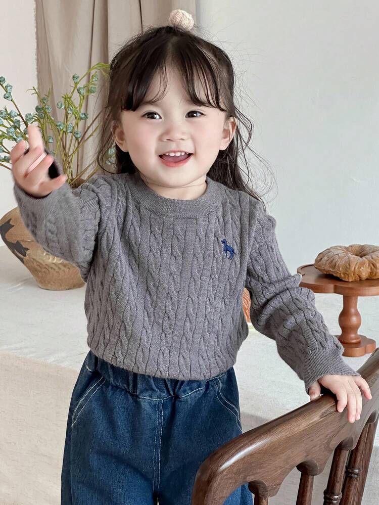 Baby Girl Unicorn Embroidered Cable Knit Casual Sweater Fall,Winter Toddler Girls Clothes