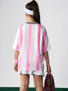 JNSQ 秋季开学季青少年女孩户外运动宽松T恤和短裙套装 - 彩色 - 查看 2