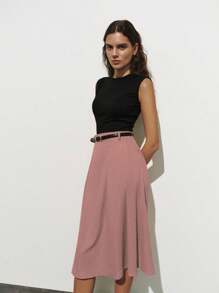 Lumivelle Color Block Splicing Knitted & Woven Pleated Dress Summer Dress Clothes For University - Dusty Pink - View 6