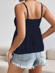 Breezaya 女士纯色多层荷叶边时尚吊带背心 - 寶藍色 - 查看 2
