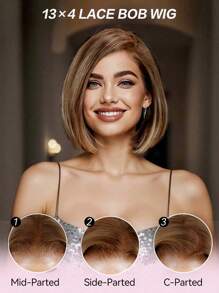 蜜棕色钢琴色 13*4 蕾丝前部假发透明蕾丝直发真人发短发波波头假发 100% 雷米真人发女士 - S4/613 - 查看 3