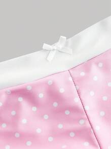 SHEIN MOD 女士波尔卡圆点印花蝴蝶结系带比基尼套装 - 粉色 - 查看 3