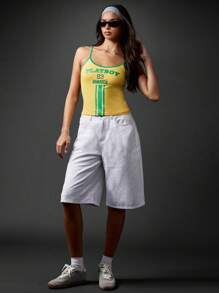 Missguided x Playboy 复古运动风牙买加吊带背心 夏季上衣 国家队支持 休闲街头服饰 节日沙滩露脐装 - 黃色 - 查看 5