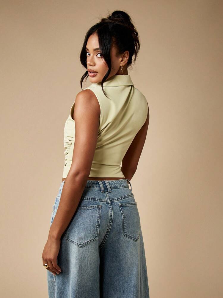 MISSGUIDED Sleeveless Collared Wrap Blouse With Ruched Side Detail Christmas