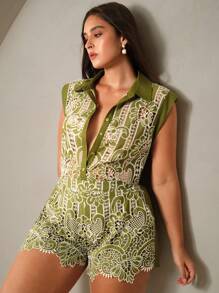 Anewsta Luxury Retro Floral Embroidered Women 2-Piece Set - Green - View 5