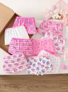 Set de 10 piezas de boxers tipo calzoncillo con diseño de animales de dibujos animados, de conejo colorido, para niñas, ropa interior de verano