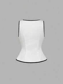 SHEIN MOD Square Neck Decorated Pocket Elegant White Outfit - White - View 7