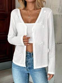 EMERY ROSE Chaqueta ligera elegante con diseño floral 3D para mujer