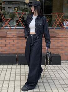 DAZY 韩版女式休闲衬衫和阔腿牛仔裤套装