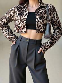Leopard Print Short Lightweight Cardigans For Women, Thin Long Sleeve Sun Protection Jacket Fall Cloth For Women