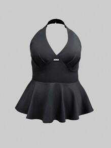 INAWLY Top halter de color negro sólido, sin espalda, para tallas grandes, sexy