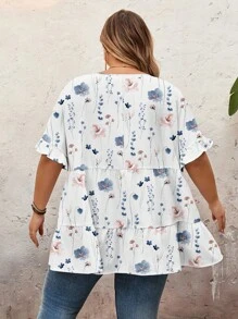 SHEIN CURVE+ 休闲简约大码衬衫，夏季女士夏季衬衫蝴蝶袖上衣花卉夏季上衣大码夏季上衣短袖夏季上衣 - 彩色 - 查看 2